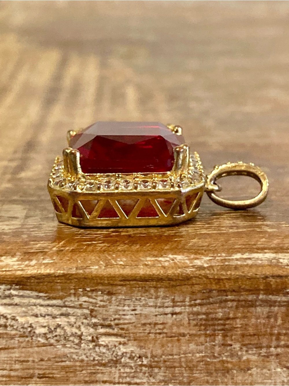 Men’s 18k Gold Plated Square Red Stone Halo Pendant Design by TSS - Picture 5 of 15
